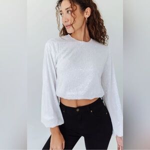 NWT Show Me Your MuMu White Sequin Crop Top | X-SMALL